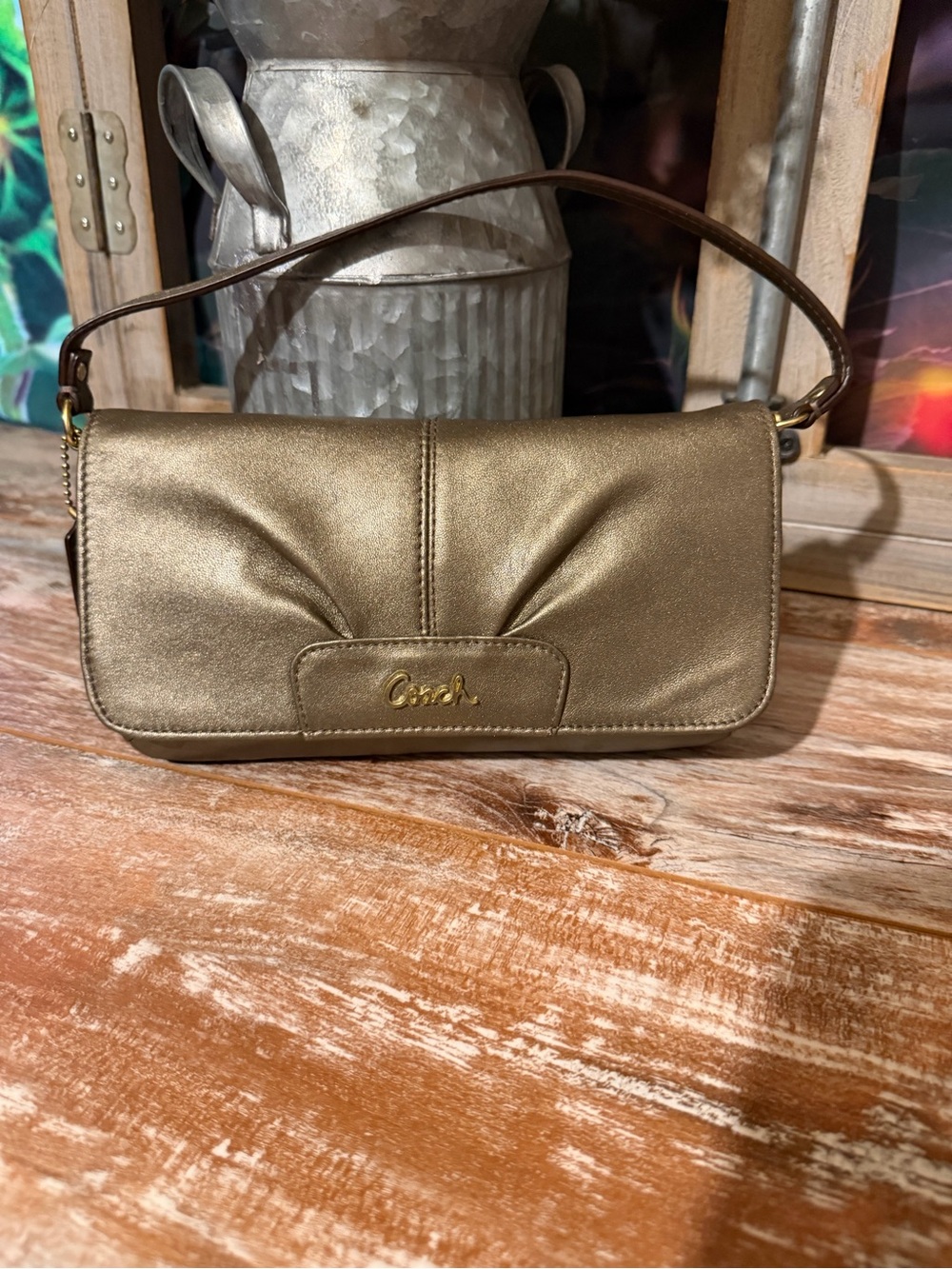 Coach Ashley Metallic Bronze Lg Flap Wristlet